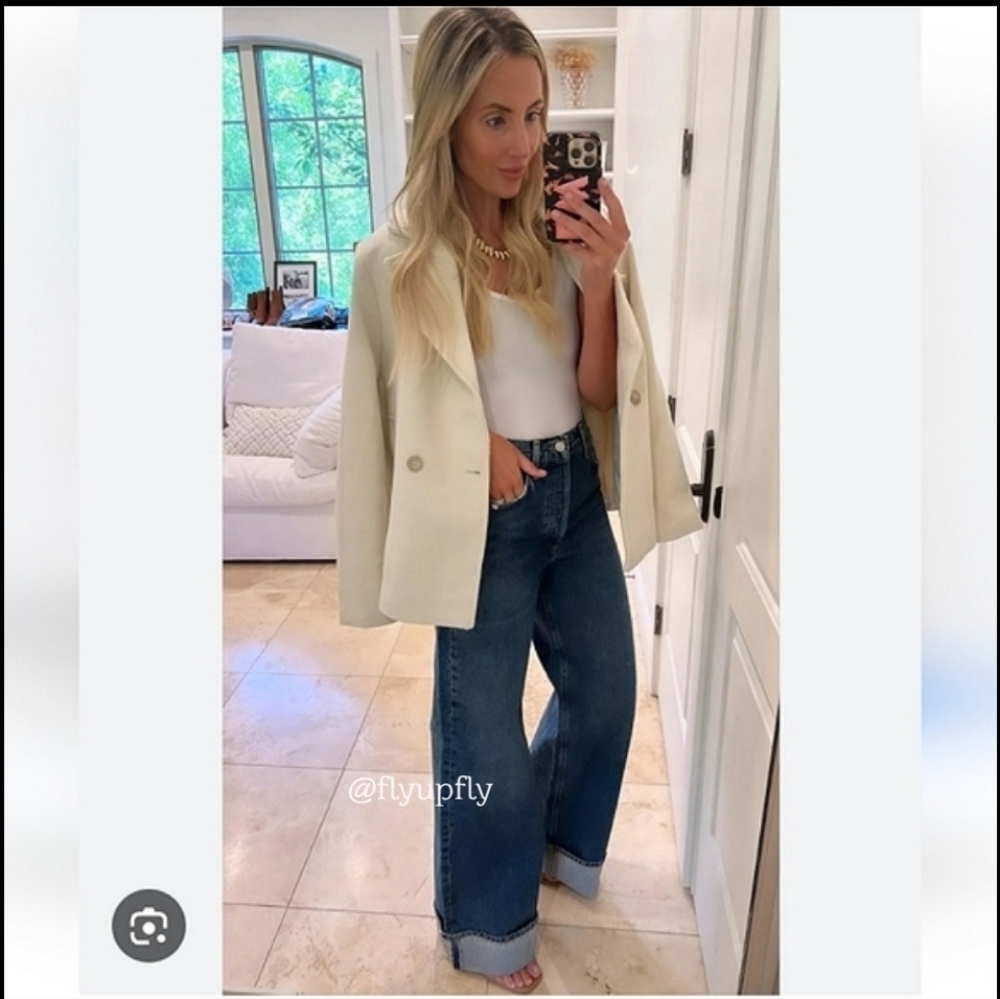 Zara WIDE LEG HIGH WAIST TURNED UP JEANS Blue - Picture 9 of 16